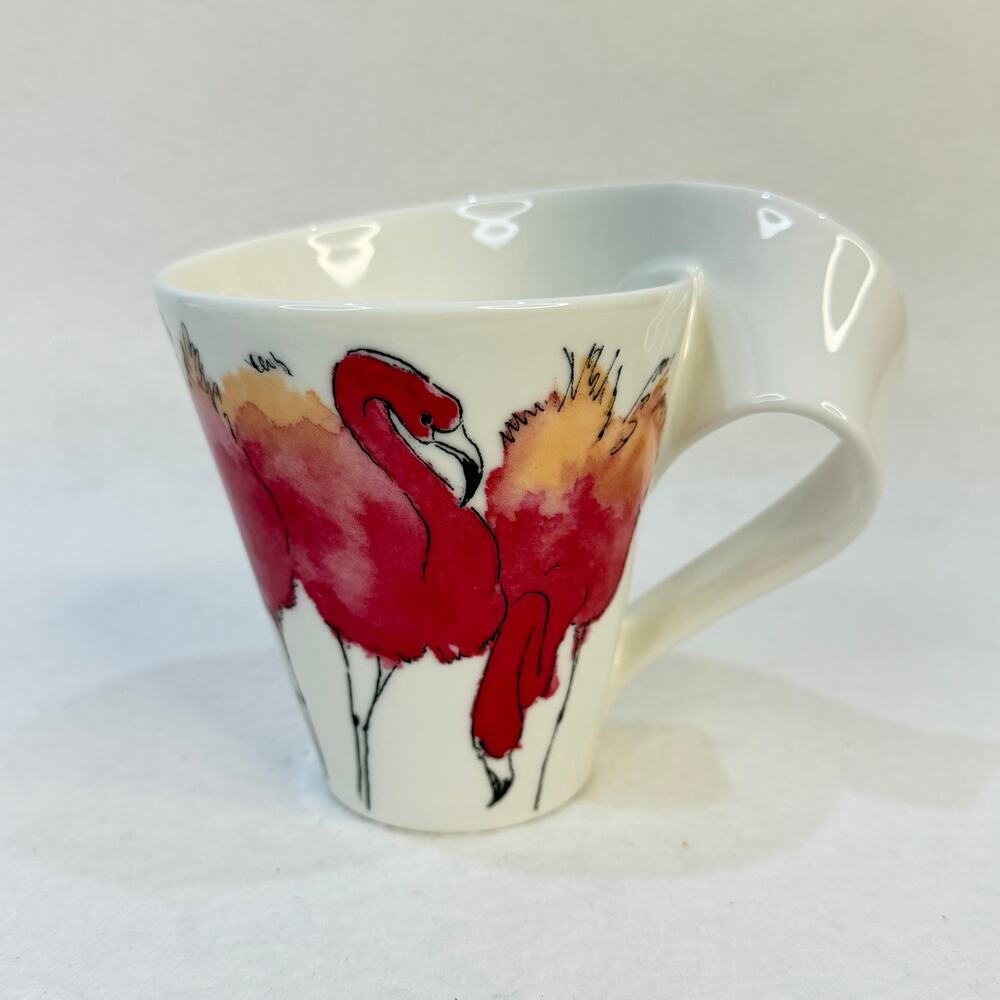 Villeroy & Boch Pink Flamingo Twisted Handle Coffee Tea Mug White Pink 10 oz